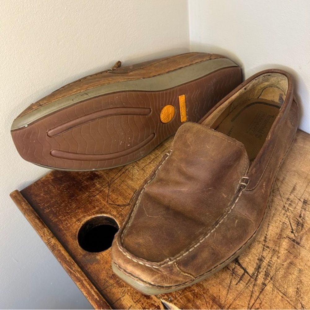 Timberland Brown Leather Boat Deck Shoes Loafers Men's 13 good preworn condition